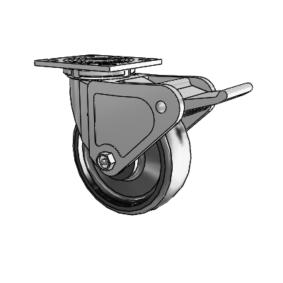 4 Series 2 Inch Wide Top Plate Swivel Caster with 6 x 2 Endura Solid Elastomer Wheel and Tech Lock Brake