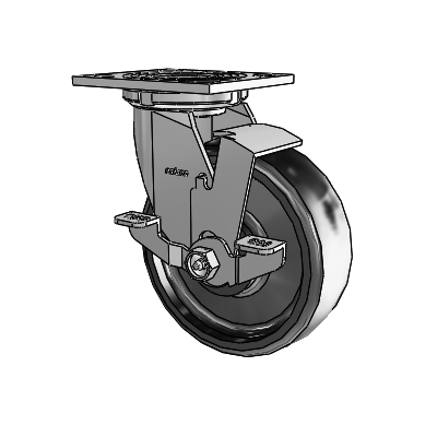 4 Series 2 Inch Wide Top Plate Swivel Caster with 6 x 2 Endura Solid Elastomer Wheel and Top Lock Brake