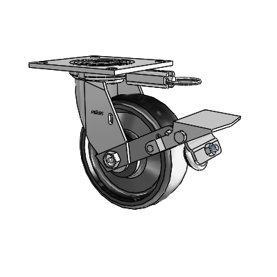 4 Series 2 Inch Wide Top Plate Swivel Caster with 6 x 2 Endura Solid Elastomer Wheel and Tread Lock Brake