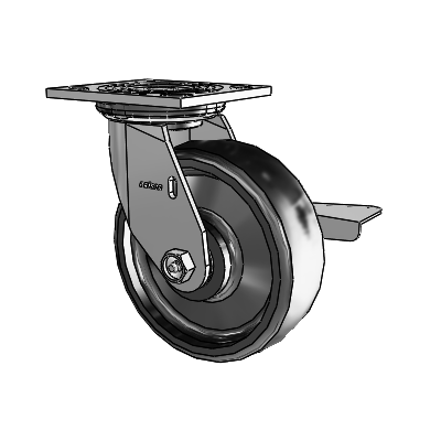 4 Series 2 Inch Wide Top Plate Swivel Caster with 6 x 2 Endura Solid Elastomer Wheel and Side Lock Brake