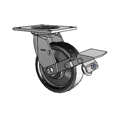 4 Series 2 Inch Wide Top Plate Swivel Caster with 6 x 2 Endura Solid Elastomer Wheel and Tread Lock Brake