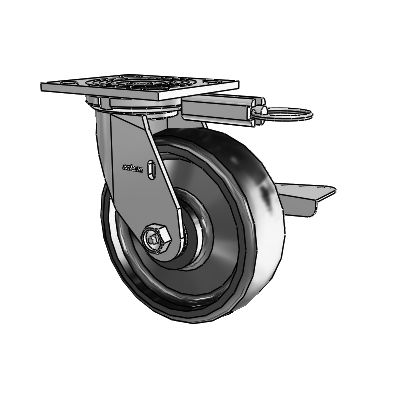 4 Series 2 Inch Wide Top Plate Swivel Caster with 6 x 2 Endura Solid Elastomer Wheel and Side Lock Brake