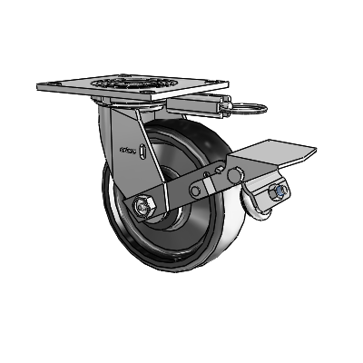 4 Series 2 Inch Wide Top Plate Swivel Caster with 6 x 2 Endura Solid Elastomer Wheel and Tread Lock Brake