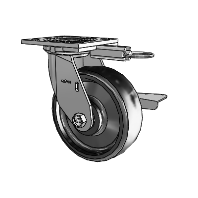 4 Series 2 Inch Wide Top Plate Swivel Caster with 6 x 2 Endura Solid Elastomer Wheel and Side Lock Brake