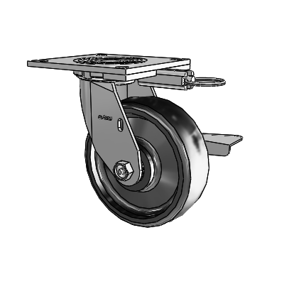 4 Series 2 Inch Wide Top Plate Swivel Caster with 6 x 2 Endura Solid Elastomer Wheel and Side Lock Brake