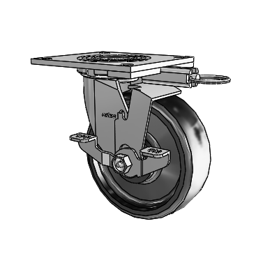 4 Series 2 Inch Wide Top Plate Swivel Caster with 6 x 2 Endura Solid Elastomer Wheel and Top Lock Brake