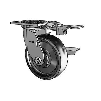 4 Series 2 Inch Wide Top Plate Swivel Caster with 6 x 2 Endura Solid Elastomer Wheel and Side Lock Brake