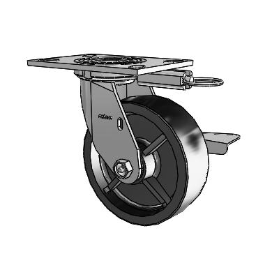 4 Series 2 Inch Wide Top Plate Swivel Caster with 6 x 2 Polyolefin Wheel and Side Lock Brake