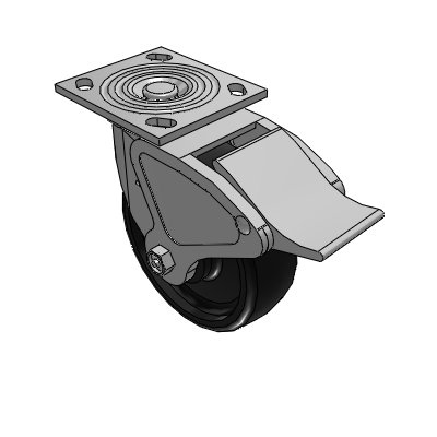 4 Series 2 Inch Wide Top Plate Swivel Caster with 6 x 2 Endura Solid Elastomer Wheel and Total Lock Brake