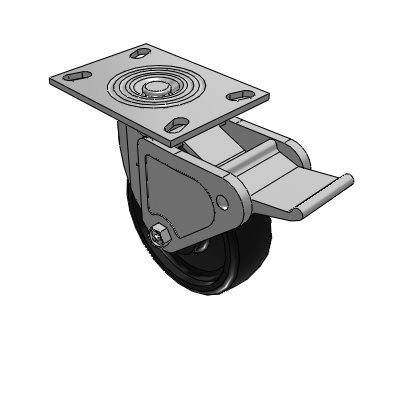 4 Series 2 Inch Wide Top Plate Swivel Caster with 6 x 2 Endura Solid Elastomer Wheel and Tech Lock Brake