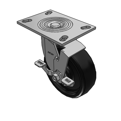 4 Series 2 Inch Wide Top Plate Swivel Caster with 6 x 2 Endura Solid Elastomer Wheel and Top Lock Brake
