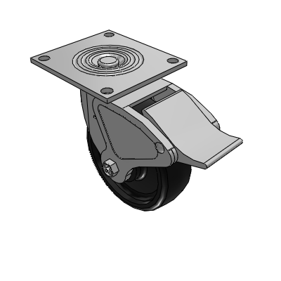 4 Series 2 Inch Wide Top Plate Swivel Caster with 6 x 2 Endura Solid Elastomer Wheel and Total Lock Brake