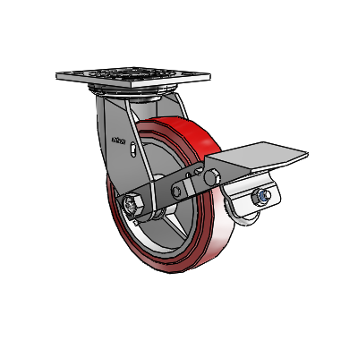 4 Series 1 1/2" Casters Top Plate Swivel Zinc with 6 x 1.5 Polyurethane HI-TECH Wheel and Tread Lock Brake