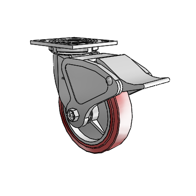 4 Series 1 1/2" Casters Top Plate Swivel Zinc with 6 x 1.5 Polyurethane HI-TECH Wheel and Total Lock Brake