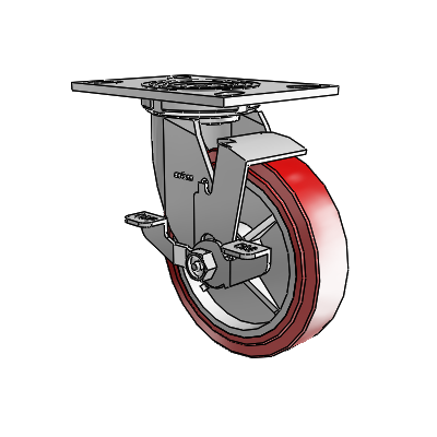 4 Series 1 1/2" Casters Top Plate Swivel Zinc with 6 x 1.5 Polyurethane HI-TECH Wheel and Top Lock Brake