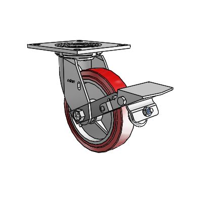 4 Series 1 1/2" Casters Top Plate Swivel Zinc with 6 x 1.5 Polyurethane HI-TECH Wheel and Tread Lock Brake