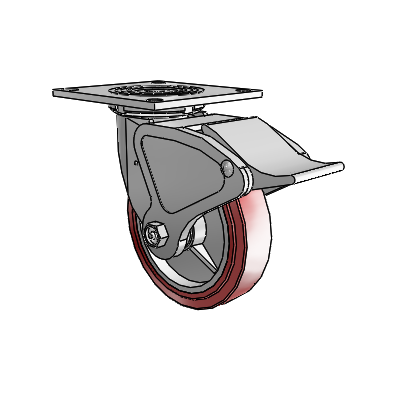 4 Series 1 1/2" Casters Top Plate Swivel Zinc with 6 x 1.5 Polyurethane HI-TECH Wheel and Total Lock Brake