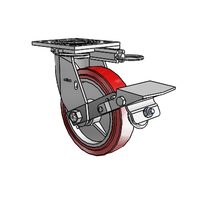 4 Series 1 1/2" Casters Top Plate Swivel Zinc with 6 x 1.5 Polyurethane HI-TECH Wheel and Tread Lock Brake