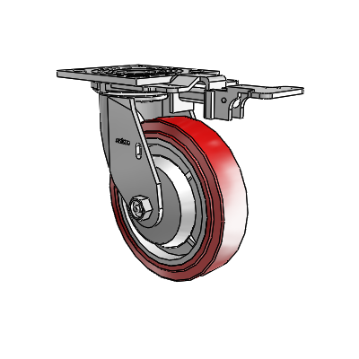4 roulettes de la série 1 de 1 1/2", à plaque supérieure pivotante en zinc, avec roue HI-TECH en polyuréthane de 6 x 1,5