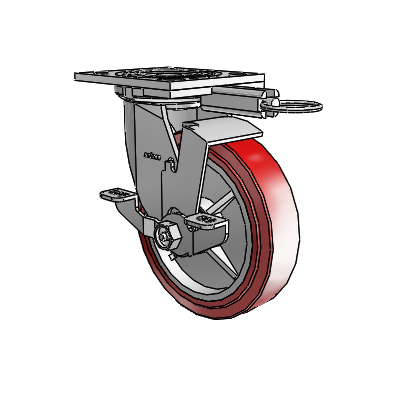 4 Series 1 1/2" Casters Top Plate Swivel Zinc with 6 x 1.5 Polyurethane HI-TECH Wheel and Top Lock Brake
