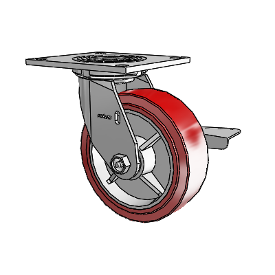4 Series 2 Inch Wide Top Plate Swivel Caster with 6 x 2 Polyurethane HI-TECH Wheel and Side Lock Brake