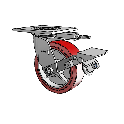 4 Series 2 Inch Wide Top Plate Swivel Caster with 6 x 2 Polyurethane HI-TECH Wheel and Tread Lock Brake
