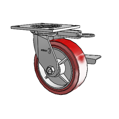 4 Series 2 Inch Wide Top Plate Swivel Caster with 6 x 2 Polyurethane HI-TECH Wheel and Side Lock Brake