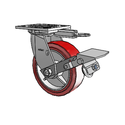4 Series 2 Inch Wide Top Plate Swivel Caster with 6 x 2 Polyurethane HI-TECH Wheel and Tread Lock Brake