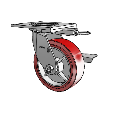 4 Series 2 Inch Wide Top Plate Swivel Caster with 6 x 2 Polyurethane HI-TECH Wheel and Side Lock Brake