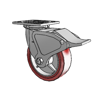 4 Series 2 Inch Wide Top Plate Swivel Caster with 6 x 2 Polyurethane HI-TECH Wheel and Total Lock Brake