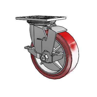 4 Series 2 Inch Wide Top Plate Swivel Caster with 6 x 2 Polyurethane HI-TECH Wheel and Top Lock Brake