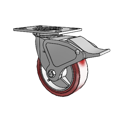 4 Series 2 Inch Wide Top Plate Swivel Caster with 6 x 2 Polyurethane HI-TECH Wheel and Total Lock Brake