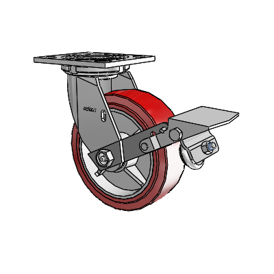 4 Series 2 Inch Wide Top Plate Swivel Caster with 6 x 2 Polyurethane HI-TECH Wheel and Tread Lock Brake
