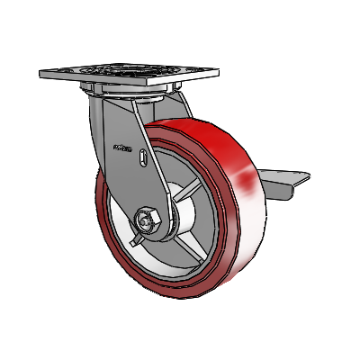 4 Series 2 Inch Wide Top Plate Swivel Caster with 6 x 2 Polyurethane HI-TECH Wheel and Side Lock Brake