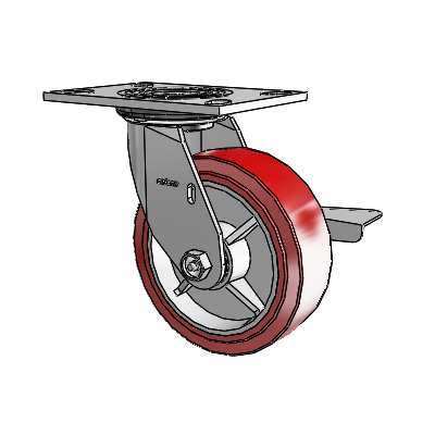 4 Series 2 Inch Wide Top Plate Swivel Caster with 6 x 2 Polyurethane HI-TECH Wheel and Side Lock Brake