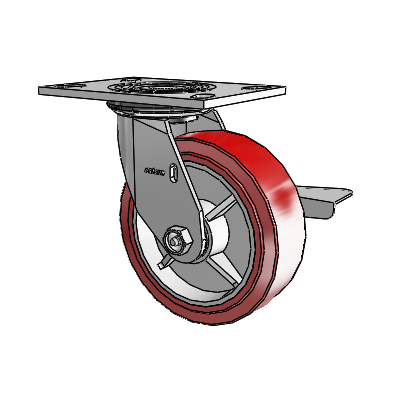 4 Series 2 Inch Wide Top Plate Swivel Caster with 6 x 2 Polyurethane HI-TECH Wheel and Side Lock Brake