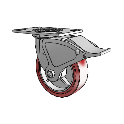 4 Series 2 Inch Wide Top Plate Swivel Caster with 6 x 2 Polyurethane HI-TECH Wheel and Total Lock Brake