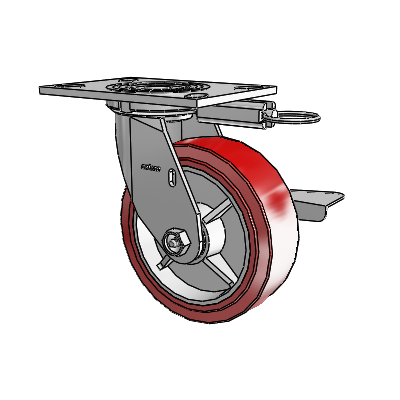 4 Series 2 Inch Wide Top Plate Swivel Caster with 6 x 2 Polyurethane HI-TECH Wheel and Side Lock Brake