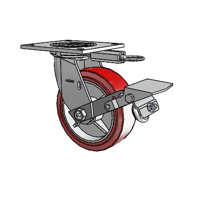 4 Series 2 Inch Wide Top Plate Swivel Caster with 6 x 2 Polyurethane HI-TECH Wheel and Tread Lock Brake