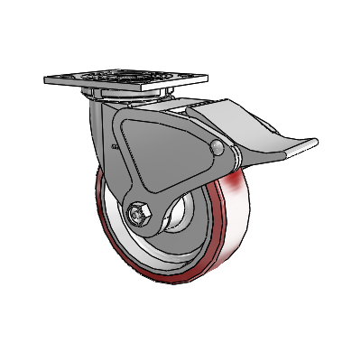 4 Series 2 Inch Wide Top Plate Swivel Caster with 6 x 2 Moldon Polyurethane (Aluminum Core) Wheel and Total Lock Brake
