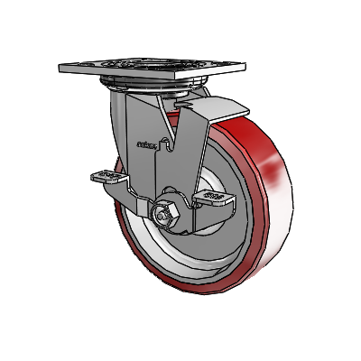 4 Series 2 Inch Wide Top Plate Swivel Caster with 6 x 2 Moldon Polyurethane (Aluminum Core) Wheel and Top Lock Brake