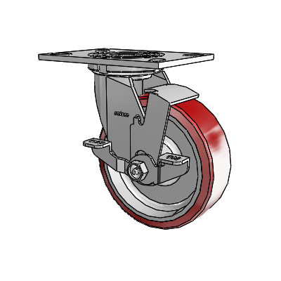 4 Series 2 Inch Wide Top Plate Swivel Caster with 6 x 2 Moldon Polyurethane (Aluminum Core) Wheel and Top Lock Brake