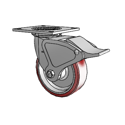 Roulette pivotante de la série 4 avec plaque supérieure de 2 pouces de large, équipée d'une roue Moldon en polyuréthane (noyau en aluminium) de 6 x 2 et d'un frein à blocage total
