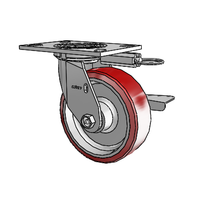 4 Series 2 Inch Wide Top Plate Swivel Caster with 6 x 2 Moldon Polyurethane (Aluminum Core) Wheel and Side Lock Brake
