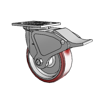 4 Series 2 Inch Wide Top Plate Swivel Caster with 6 x 2 Moldon Polyurethane (Aluminum Core) Wheel and Total Lock Brake