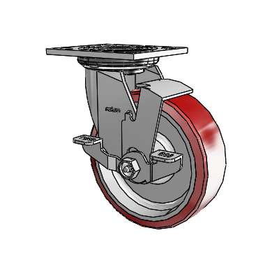 4 Series 2 Inch Wide Top Plate Swivel Caster with 6 x 2 Moldon Polyurethane (Aluminum Core) Wheel and Top Lock Brake