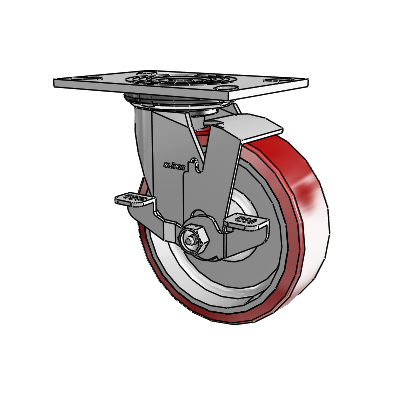 4 Series 2 Inch Wide Top Plate Swivel Caster with 6 x 2 Moldon Polyurethane (Aluminum Core) Wheel and Top Lock Brake