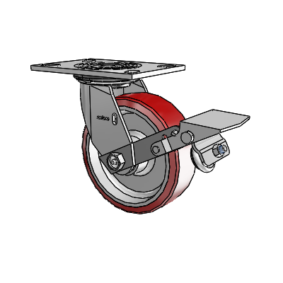 4 Series 2 Inch Wide Top Plate Swivel Caster with 6 x 2 Moldon Polyurethane (Aluminum Core) Wheel and Tread Lock Brake