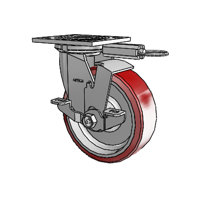 4 Series 2 Inch Wide Top Plate Swivel Caster with 6 x 2 Moldon Polyurethane (Aluminum Core) Wheel and Top Lock Brake
