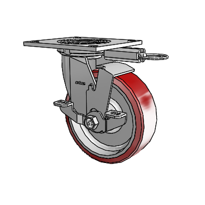 4 Series 2 Inch Wide Top Plate Swivel Caster with 6 x 2 Moldon Polyurethane (Aluminum Core) Wheel and Top Lock Brake